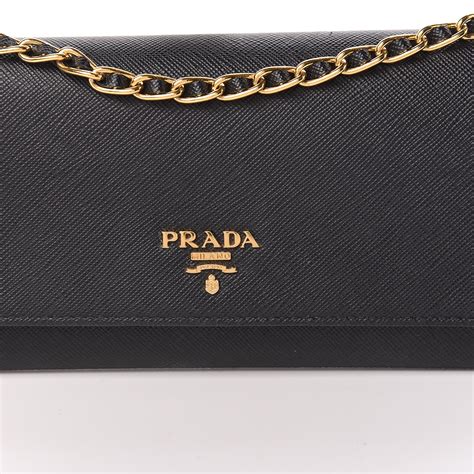 prada saffiano metal oro wallet with chain black|prada card holder with chain.